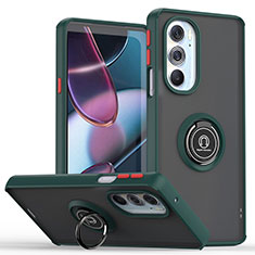 Funda Bumper Silicona y Plastico Mate Carcasa con Magnetico Anillo de dedo Soporte S04 para Motorola Moto Edge 30 Pro 5G Verde Noche