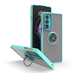 Funda Bumper Silicona y Plastico Mate Carcasa con Magnetico Anillo de dedo Soporte S04 para Motorola Moto Edge Lite 5G Cian
