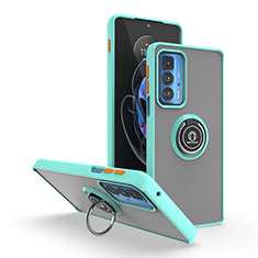 Funda Bumper Silicona y Plastico Mate Carcasa con Magnetico Anillo de dedo Soporte S04 para Motorola Moto Edge S Pro 5G Cian