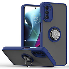 Funda Bumper Silicona y Plastico Mate Carcasa con Magnetico Anillo de dedo Soporte S04 para Motorola Moto G 5G (2022) Azul