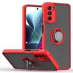 Funda Bumper Silicona y Plastico Mate Carcasa con Magnetico Anillo de dedo Soporte S04 para Motorola Moto G 5G (2022) Rojo