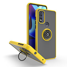 Funda Bumper Silicona y Plastico Mate Carcasa con Magnetico Anillo de dedo Soporte S04 para Motorola Moto G Pure Amarillo