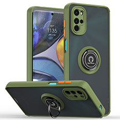 Funda Bumper Silicona y Plastico Mate Carcasa con Magnetico Anillo de dedo Soporte S04 para Motorola Moto G22 Verde