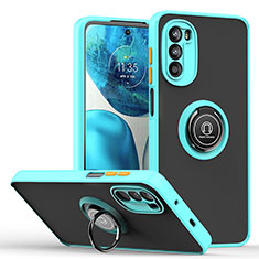 Funda Bumper Silicona y Plastico Mate Carcasa con Magnetico Anillo de dedo Soporte S04 para Motorola MOTO G52 Cian