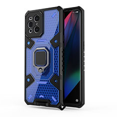 Funda Bumper Silicona y Plastico Mate Carcasa con Magnetico Anillo de dedo Soporte S04 para Oppo Find X3 5G Azul