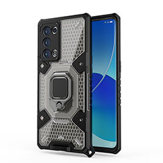 Funda Bumper Silicona y Plastico Mate Carcasa con Magnetico Anillo de dedo Soporte S04 para Oppo Reno6 Pro+ Plus 5G Gris