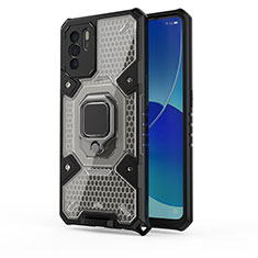 Funda Bumper Silicona y Plastico Mate Carcasa con Magnetico Anillo de dedo Soporte S04 para Oppo Reno6 Z 5G Gris