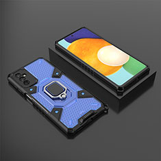Funda Bumper Silicona y Plastico Mate Carcasa con Magnetico Anillo de dedo Soporte S04 para Samsung Galaxy M52 5G Azul