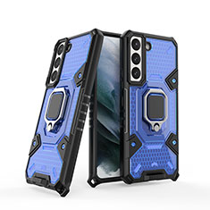 Funda Bumper Silicona y Plastico Mate Carcasa con Magnetico Anillo de dedo Soporte S04 para Samsung Galaxy S21 FE 5G Azul