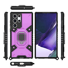 Funda Bumper Silicona y Plastico Mate Carcasa con Magnetico Anillo de dedo Soporte S04 para Samsung Galaxy S21 Ultra 5G Morado