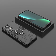Funda Bumper Silicona y Plastico Mate Carcasa con Magnetico Anillo de dedo Soporte S04 para Xiaomi Mi 12 5G Negro