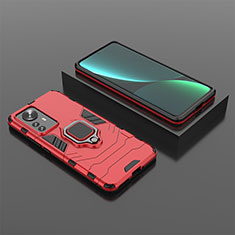 Funda Bumper Silicona y Plastico Mate Carcasa con Magnetico Anillo de dedo Soporte S04 para Xiaomi Mi 12S 5G Rojo
