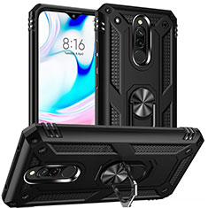 Funda Bumper Silicona y Plastico Mate Carcasa con Magnetico Anillo de dedo Soporte S04 para Xiaomi Redmi 8 Negro
