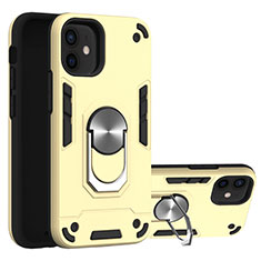 Funda Bumper Silicona y Plastico Mate Carcasa con Magnetico Anillo de dedo Soporte S05 para Apple iPhone 12 Mini Oro