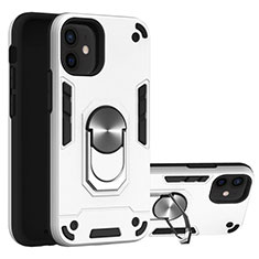 Funda Bumper Silicona y Plastico Mate Carcasa con Magnetico Anillo de dedo Soporte S05 para Apple iPhone 12 Mini Plata