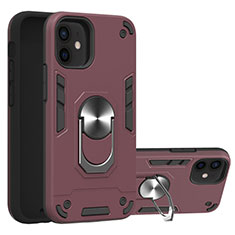Funda Bumper Silicona y Plastico Mate Carcasa con Magnetico Anillo de dedo Soporte S05 para Apple iPhone 12 Mini Rojo Rosa