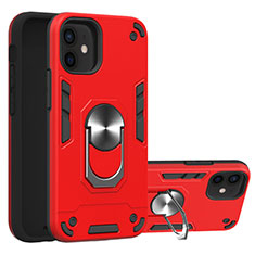 Funda Bumper Silicona y Plastico Mate Carcasa con Magnetico Anillo de dedo Soporte S05 para Apple iPhone 12 Rojo