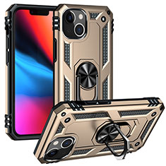 Funda Bumper Silicona y Plastico Mate Carcasa con Magnetico Anillo de dedo Soporte S05 para Apple iPhone 14 Plus Oro
