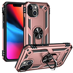 Funda Bumper Silicona y Plastico Mate Carcasa con Magnetico Anillo de dedo Soporte S05 para Apple iPhone 14 Plus Oro Rosa
