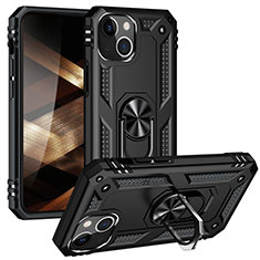 Funda Bumper Silicona y Plastico Mate Carcasa con Magnetico Anillo de dedo Soporte S05 para Apple iPhone 15 Plus Negro