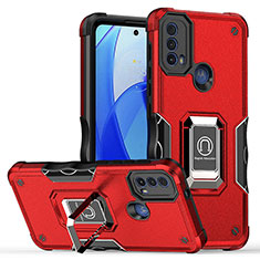 Funda Bumper Silicona y Plastico Mate Carcasa con Magnetico Anillo de dedo Soporte S05 para Motorola Moto E30 Rojo