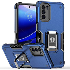 Funda Bumper Silicona y Plastico Mate Carcasa con Magnetico Anillo de dedo Soporte S05 para Motorola Moto G 5G (2022) Azul
