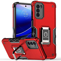 Funda Bumper Silicona y Plastico Mate Carcasa con Magnetico Anillo de dedo Soporte S05 para Motorola Moto G 5G (2022) Rojo
