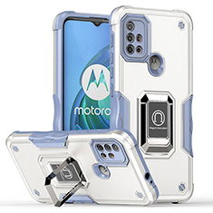 Funda Bumper Silicona y Plastico Mate Carcasa con Magnetico Anillo de dedo Soporte S05 para Motorola Moto G10 Blanco