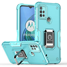 Funda Bumper Silicona y Plastico Mate Carcasa con Magnetico Anillo de dedo Soporte S05 para Motorola Moto G10 Cian