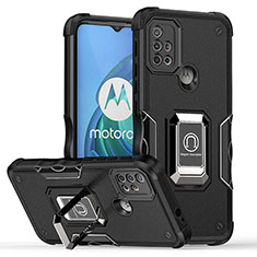Funda Bumper Silicona y Plastico Mate Carcasa con Magnetico Anillo de dedo Soporte S05 para Motorola Moto G10 Negro