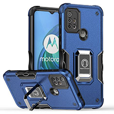 Funda Bumper Silicona y Plastico Mate Carcasa con Magnetico Anillo de dedo Soporte S05 para Motorola Moto G10 Power Azul