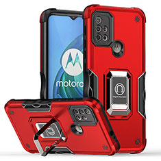 Funda Bumper Silicona y Plastico Mate Carcasa con Magnetico Anillo de dedo Soporte S05 para Motorola Moto G10 Rojo