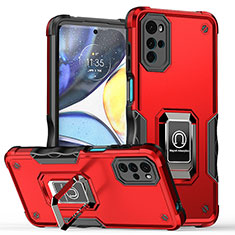 Funda Bumper Silicona y Plastico Mate Carcasa con Magnetico Anillo de dedo Soporte S05 para Motorola Moto G22 Rojo