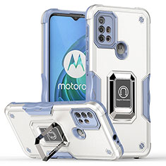 Funda Bumper Silicona y Plastico Mate Carcasa con Magnetico Anillo de dedo Soporte S05 para Motorola Moto G30 Blanco