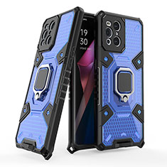 Funda Bumper Silicona y Plastico Mate Carcasa con Magnetico Anillo de dedo Soporte S05 para Oppo Find X3 Pro 5G Azul