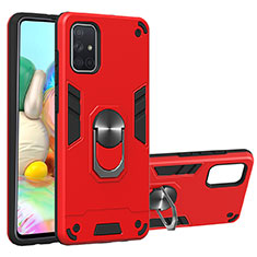 Funda Bumper Silicona y Plastico Mate Carcasa con Magnetico Anillo de dedo Soporte S05 para Samsung Galaxy A71 5G Rojo