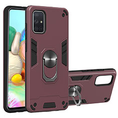 Funda Bumper Silicona y Plastico Mate Carcasa con Magnetico Anillo de dedo Soporte S05 para Samsung Galaxy A71 5G Rojo Rosa