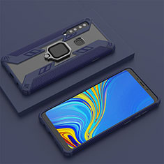 Funda Bumper Silicona y Plastico Mate Carcasa con Magnetico Anillo de dedo Soporte S05 para Samsung Galaxy A9 (2018) A920 Azul