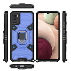 Funda Bumper Silicona y Plastico Mate Carcasa con Magnetico Anillo de dedo Soporte S05 para Samsung Galaxy F02S SM-E025F Azul