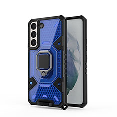 Funda Bumper Silicona y Plastico Mate Carcasa con Magnetico Anillo de dedo Soporte S05 para Samsung Galaxy S21 Plus 5G Azul