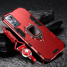 Funda Bumper Silicona y Plastico Mate Carcasa con Magnetico Anillo de dedo Soporte S05 para Xiaomi Mi 12 Lite 5G Rojo