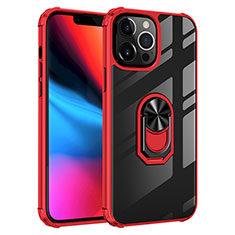 Funda Bumper Silicona y Plastico Mate Carcasa con Magnetico Anillo de dedo Soporte S06 para Apple iPhone 13 Pro Rojo