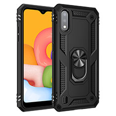 Funda Bumper Silicona y Plastico Mate Carcasa con Magnetico Anillo de dedo Soporte S06 para Samsung Galaxy A01 SM-A015 Negro