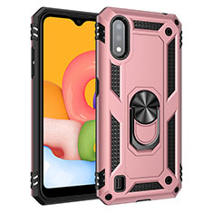 Funda Bumper Silicona y Plastico Mate Carcasa con Magnetico Anillo de dedo Soporte S06 para Samsung Galaxy A01 SM-A015 Oro Rosa