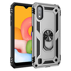 Funda Bumper Silicona y Plastico Mate Carcasa con Magnetico Anillo de dedo Soporte S06 para Samsung Galaxy A01 SM-A015 Plata