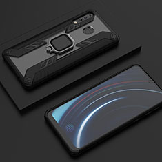 Funda Bumper Silicona y Plastico Mate Carcasa con Magnetico Anillo de dedo Soporte S06 para Samsung Galaxy A40s Negro