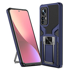 Funda Bumper Silicona y Plastico Mate Carcasa con Magnetico Anillo de dedo Soporte S06 para Xiaomi Mi 12 5G Azul