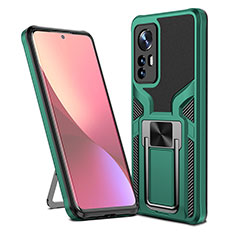 Funda Bumper Silicona y Plastico Mate Carcasa con Magnetico Anillo de dedo Soporte S06 para Xiaomi Mi 12 5G Verde