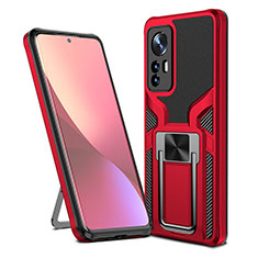 Funda Bumper Silicona y Plastico Mate Carcasa con Magnetico Anillo de dedo Soporte S06 para Xiaomi Mi 12 Pro 5G Rojo