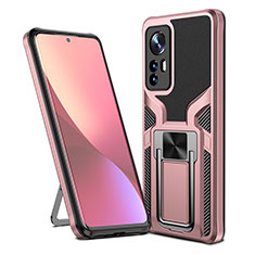 Funda Bumper Silicona y Plastico Mate Carcasa con Magnetico Anillo de dedo Soporte S06 para Xiaomi Mi 12S Pro 5G Oro Rosa